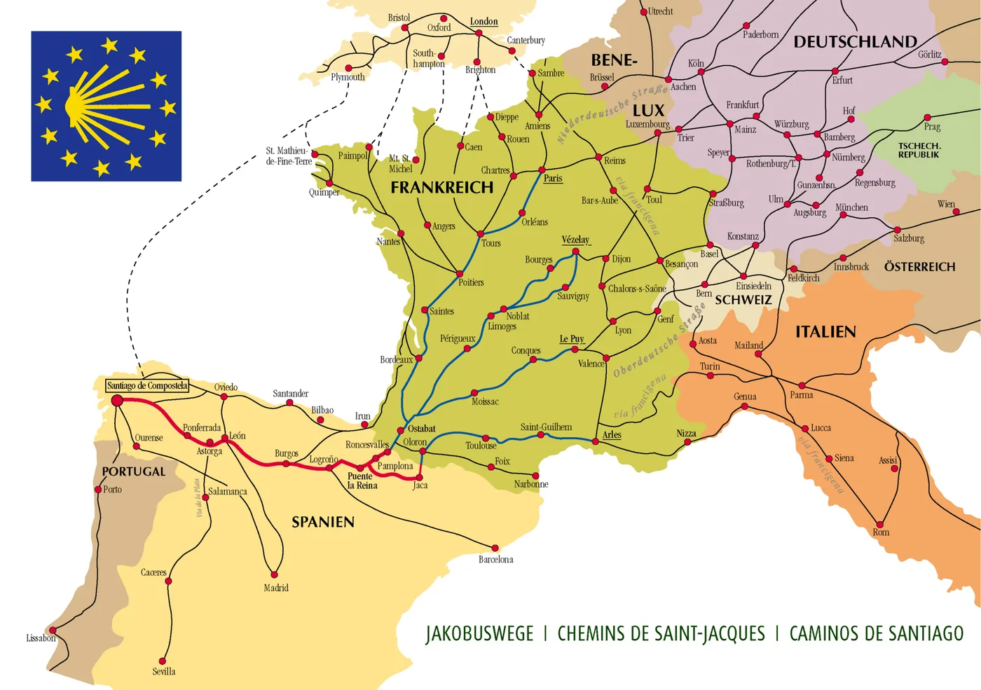 Map of the travels of St. James in Western Europe